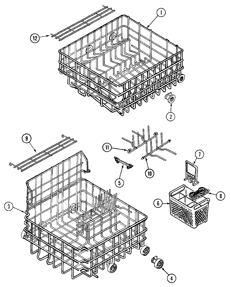 RACKS Diagram and Parts List for DWU5915AAX  Maytag Dishwasher