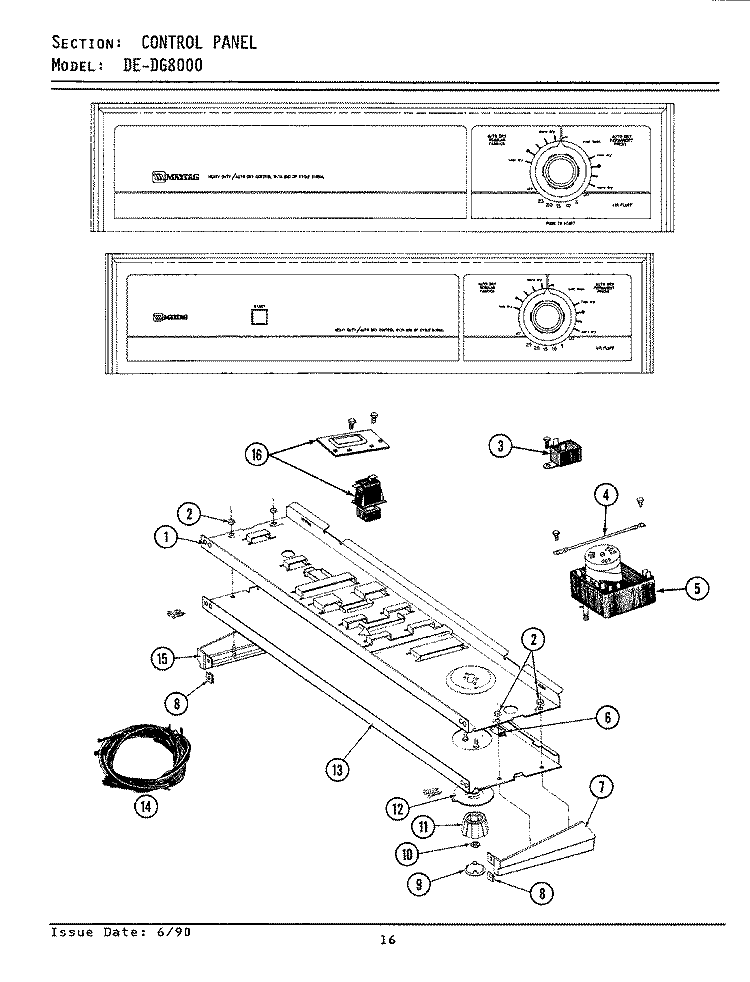 CONTROL PANEL Diagram and Parts List for GDG8000  Maytag Dryer