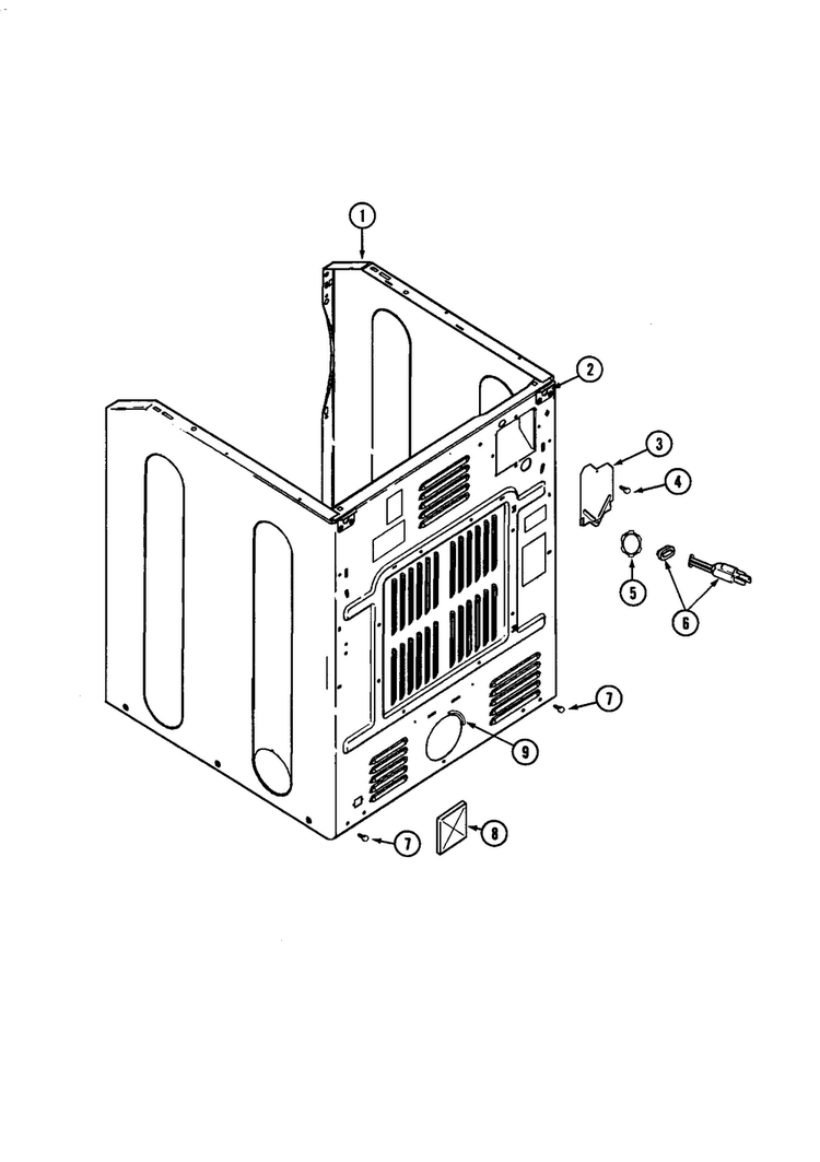Cabinet - Rear Diagram and Parts List for MDE6000AZG  Maytag Dryer