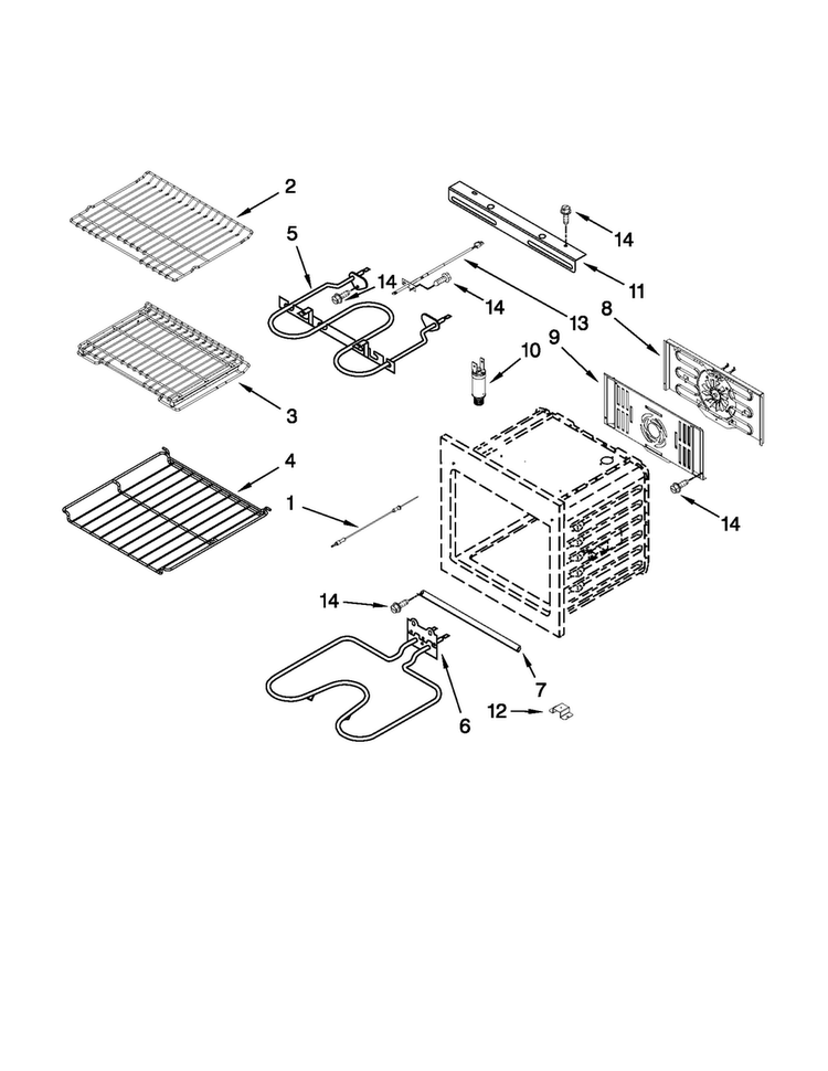 Internal Oven Parts Diagram and Parts List for JJW2430WS01  Jenn-Air Wall Oven