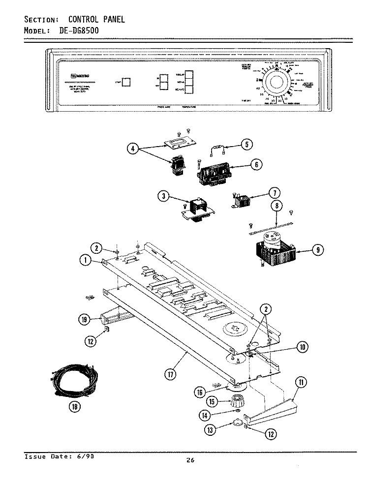 CONTROL PANEL Diagram and Parts List for GDG8500  Maytag Dryer