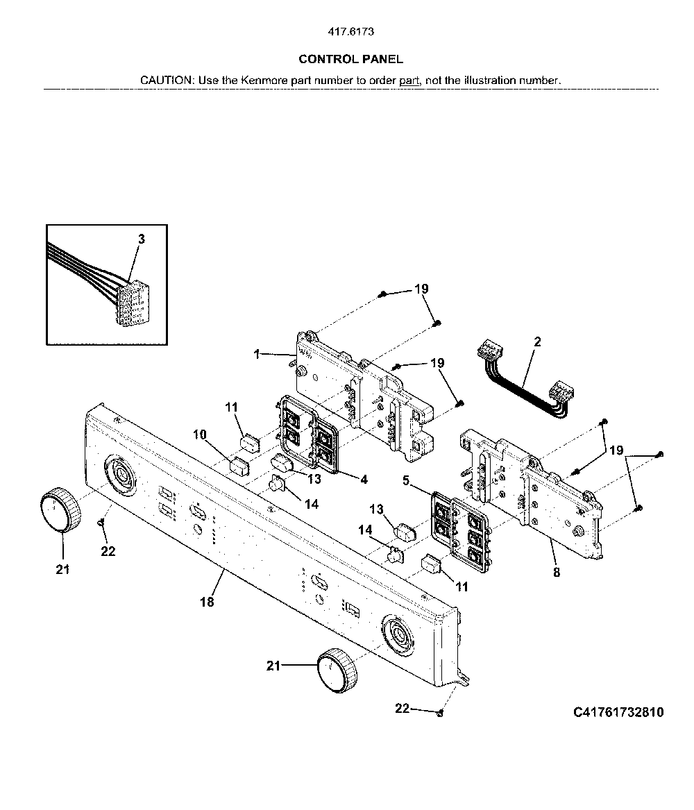 Control Panel Diagram and Parts List for 41761733811  Kenmore Washer Dryer Combo
