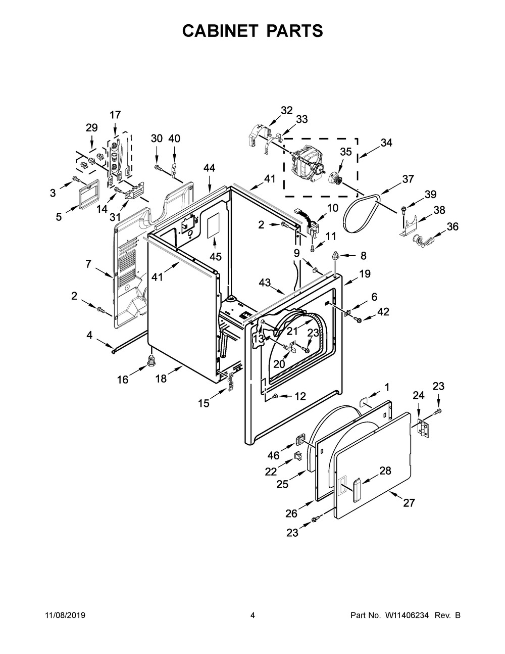 Cabinet Parts Diagram and Parts List for 4KNED3200JW0  Maytag Dryer