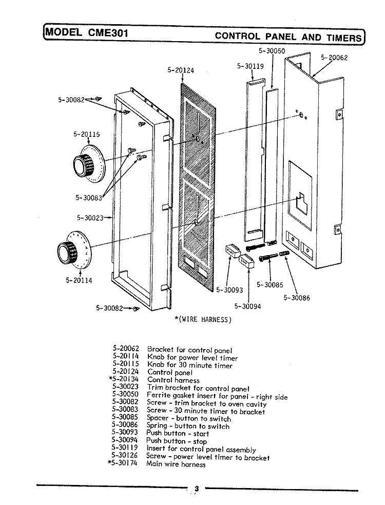 CONTROL PANEL & TIMER (FRONT - CME301) Diagram and Parts List for CME301  Maytag Microwave