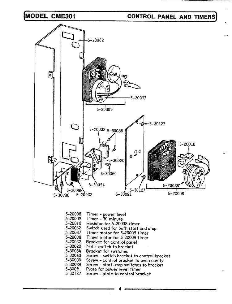 CONTROL PANEL & TIMER (REAR - CME301) Diagram and Parts List for CME301  Maytag Microwave