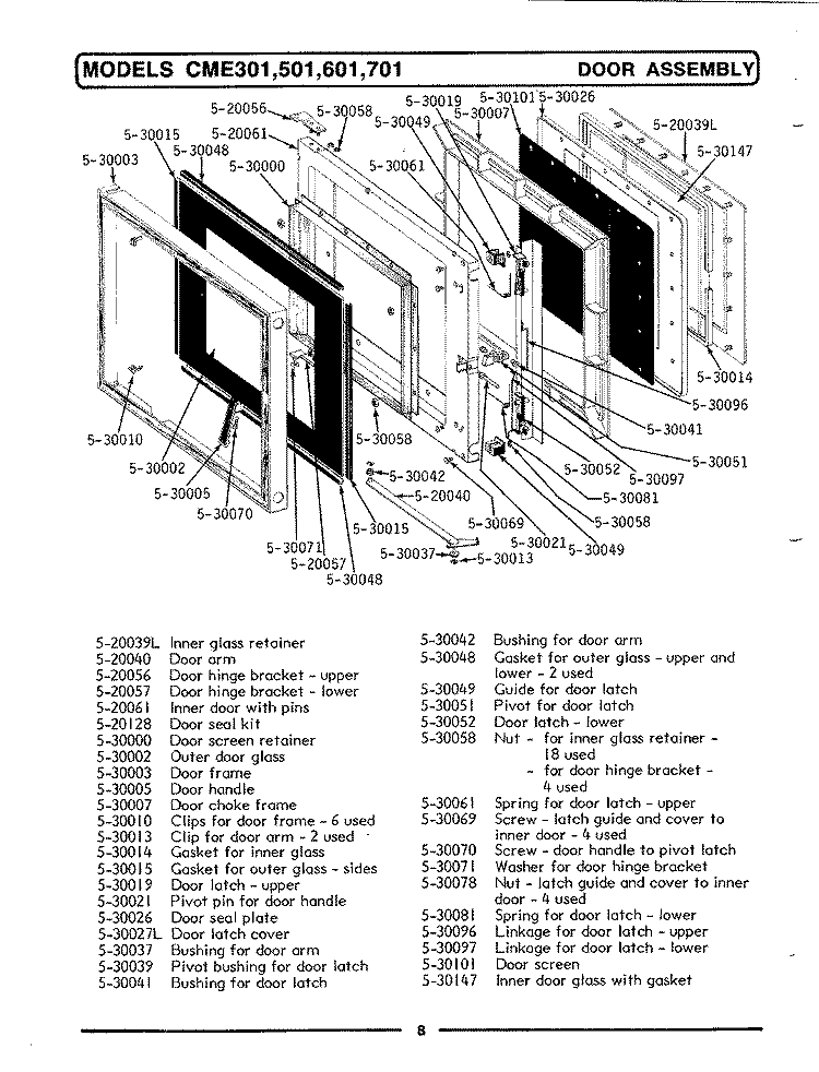 DOOR ASSEMBLY Diagram and Parts List for CME701  Maytag Microwave