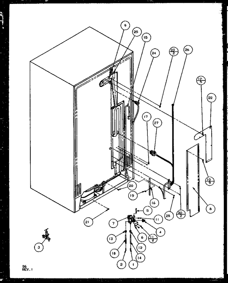 Cabinet Back Diagram and Parts List for SQD25MB3W-P1153404WW  Amana Refrigerator
