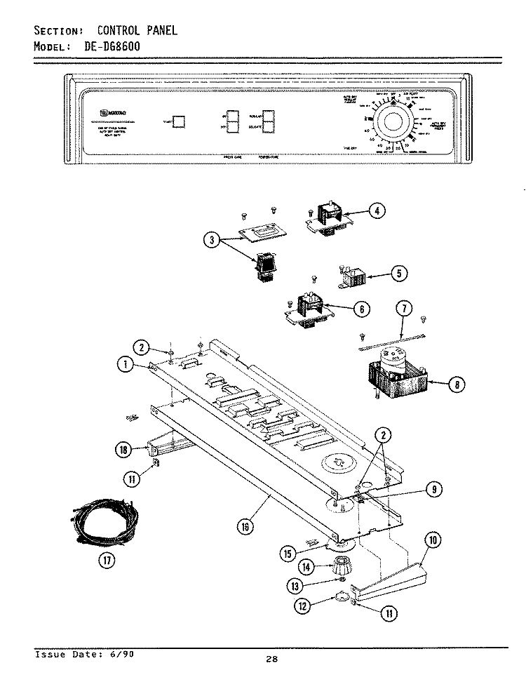CONTROL PANEL Diagram and Parts List for GDE8600  Maytag Dryer