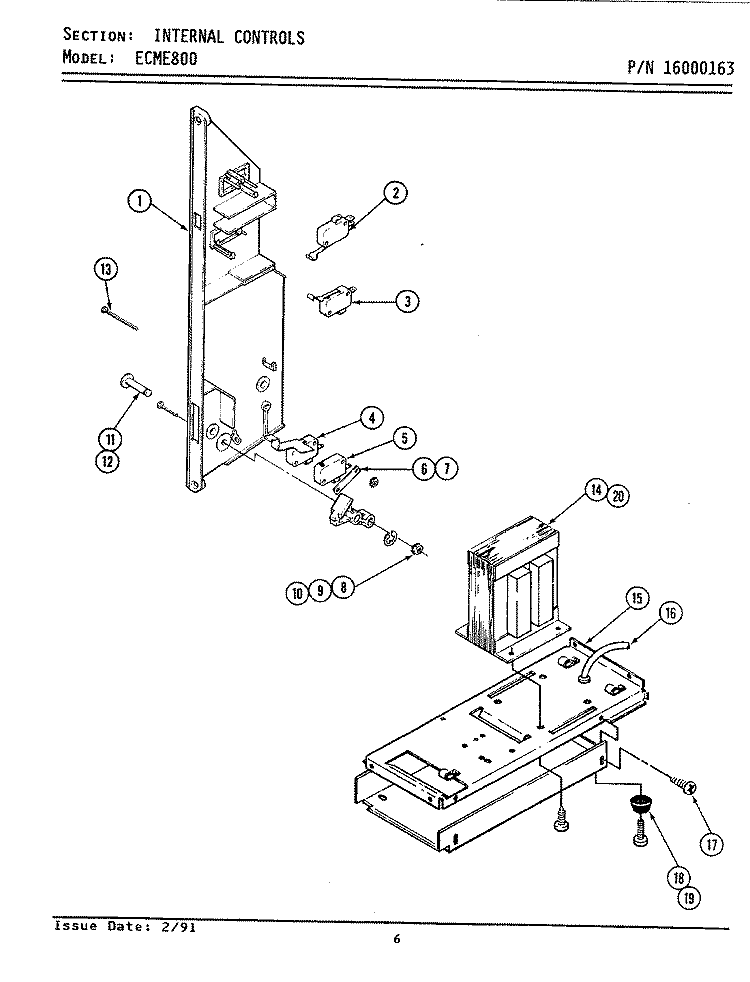 INTERNAL CONTROLS (ECME800) Diagram and Parts List for ECME800  Maytag Microwave