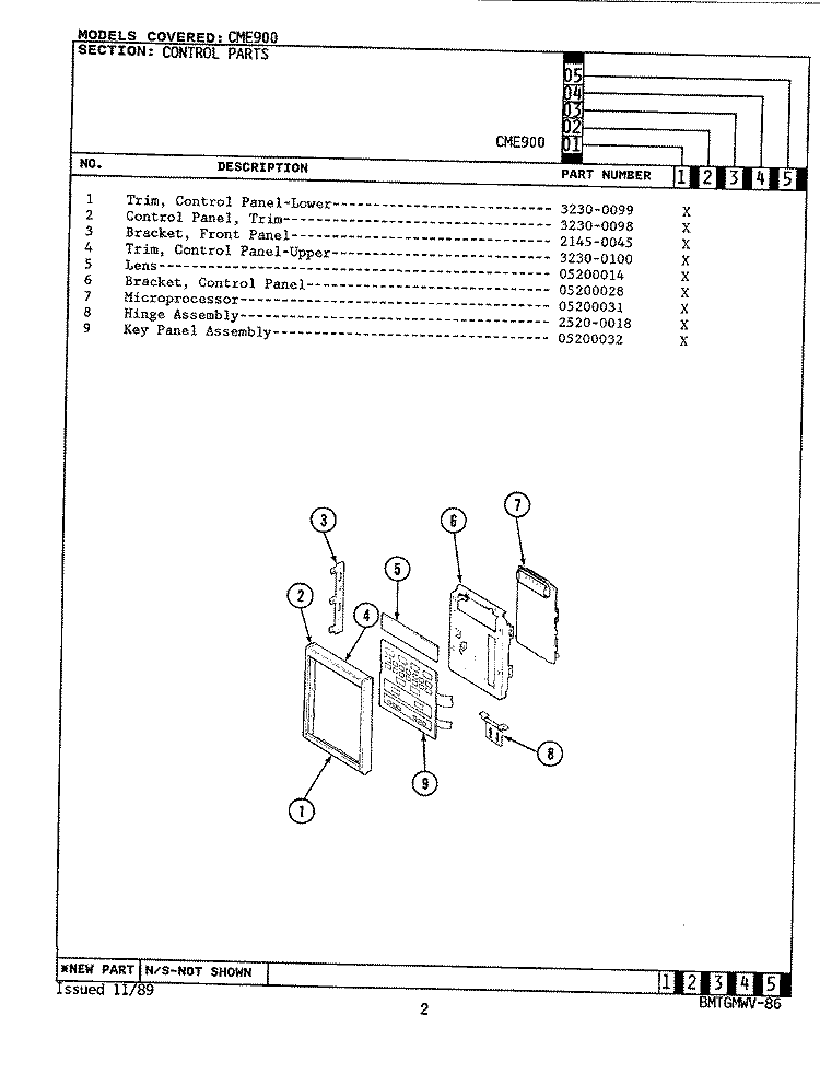 CONTROL PANEL Diagram and Parts List for CME900  Maytag Microwave