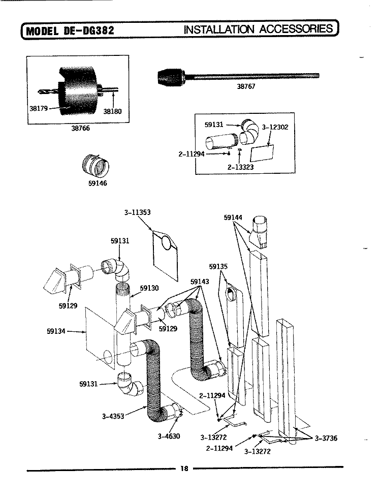 INSTALLATION ACCESSORIES Diagram and Parts List for DE382  Maytag Dryer