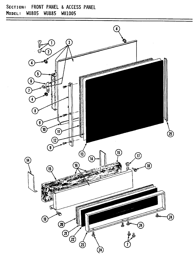 FRONT PANEL & ACCESS PANEL Diagram and Parts List for WU885  Maytag Dishwasher