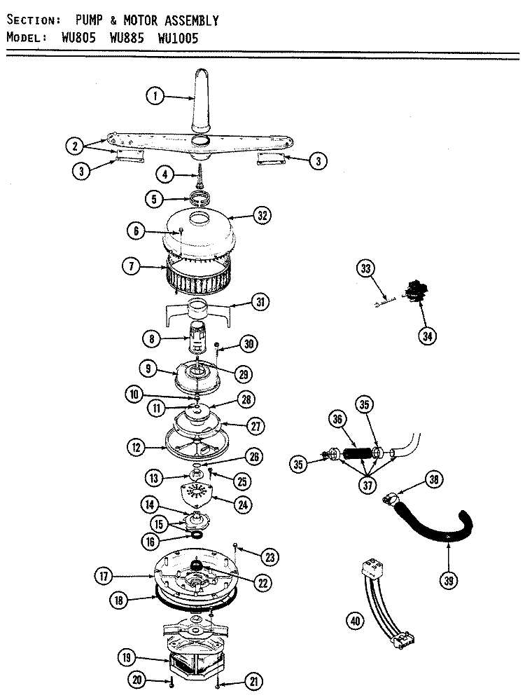 PUMP & MOTOR ASSEMBLY Diagram and Parts List for WU885  Maytag Dishwasher
