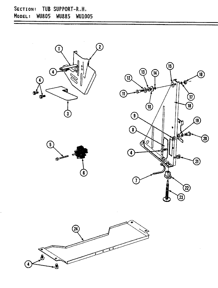 TUB SUPPORT (RIGHT) Diagram and Parts List for WU885  Maytag Dishwasher