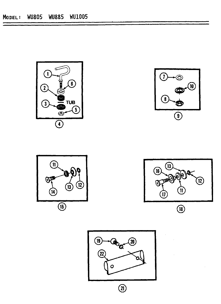 TUB ASSEMBLY FASTENER KITS Diagram and Parts List for WU885  Maytag Dishwasher
