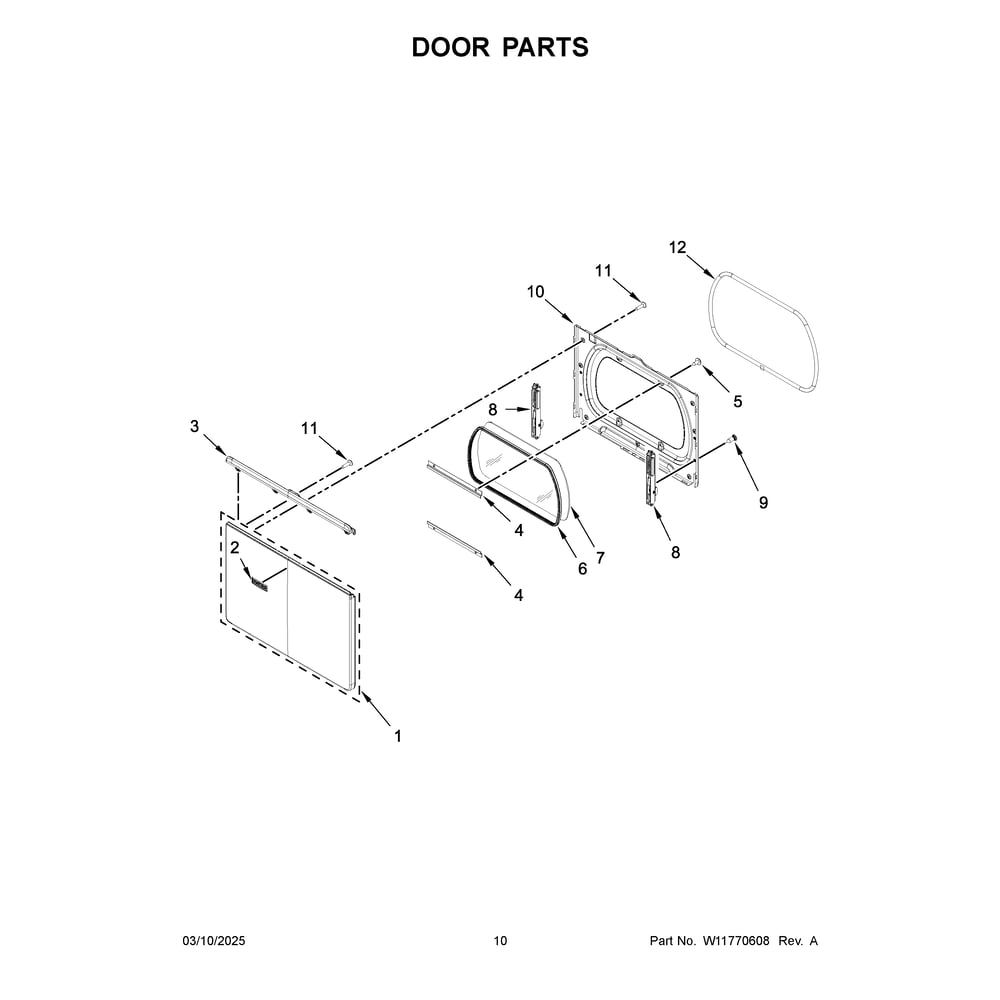 Door Parts Diagram and Parts List for MED6230HC4  Maytag Dryer
