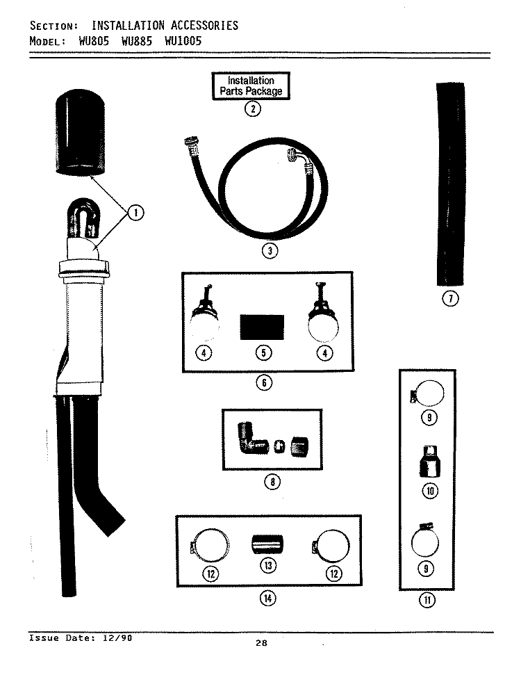 INSTALLATION ACCESSORIES Diagram and Parts List for WU885  Maytag Dishwasher