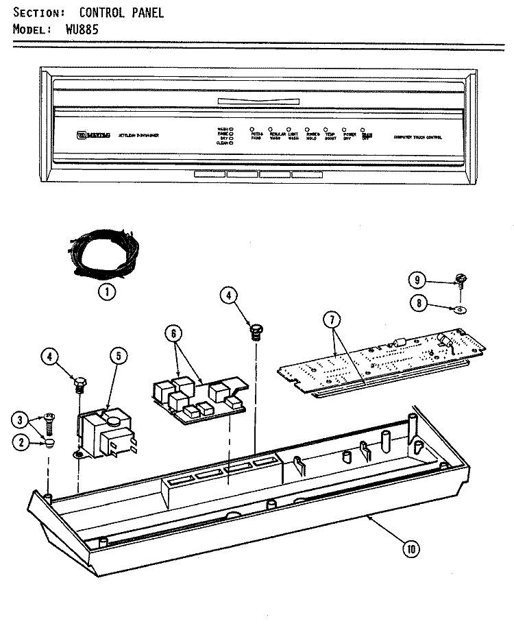 CONTROL PANEL (WU885) Diagram and Parts List for WU885  Maytag Dishwasher