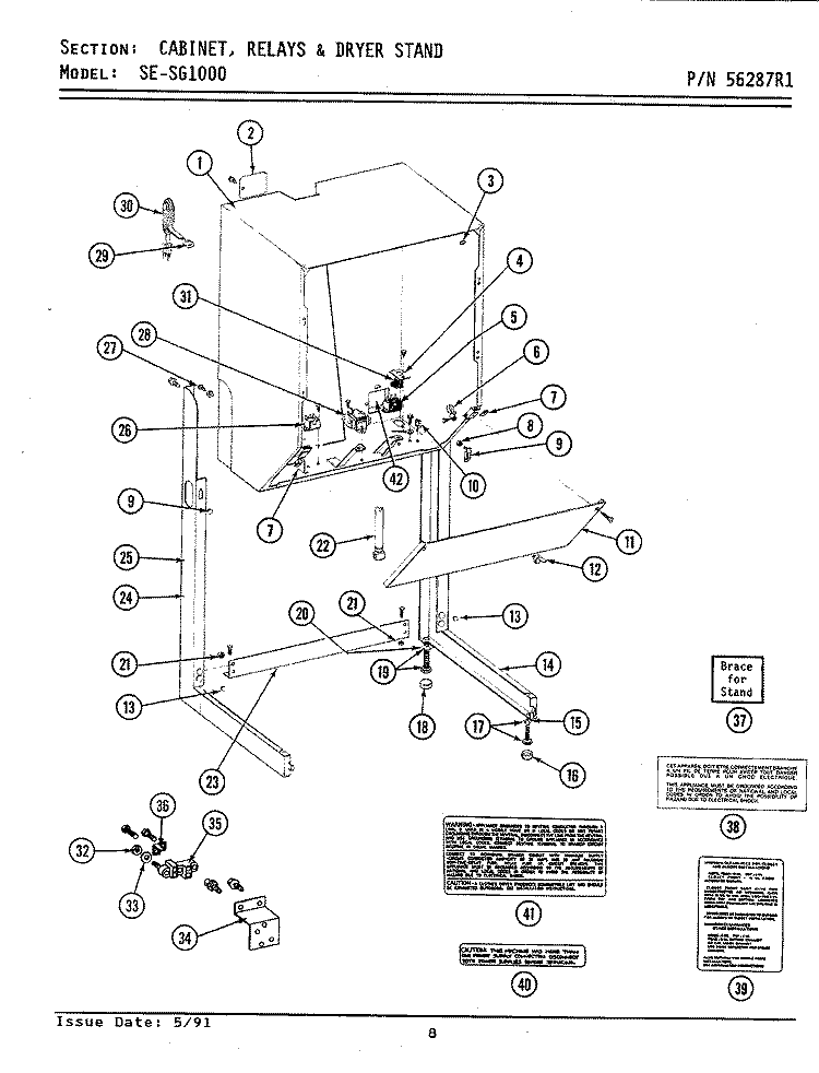 CABINET, RELAYS & DRYER STAND Diagram and Parts List for SG1000  Maytag Washer Dryer Combo