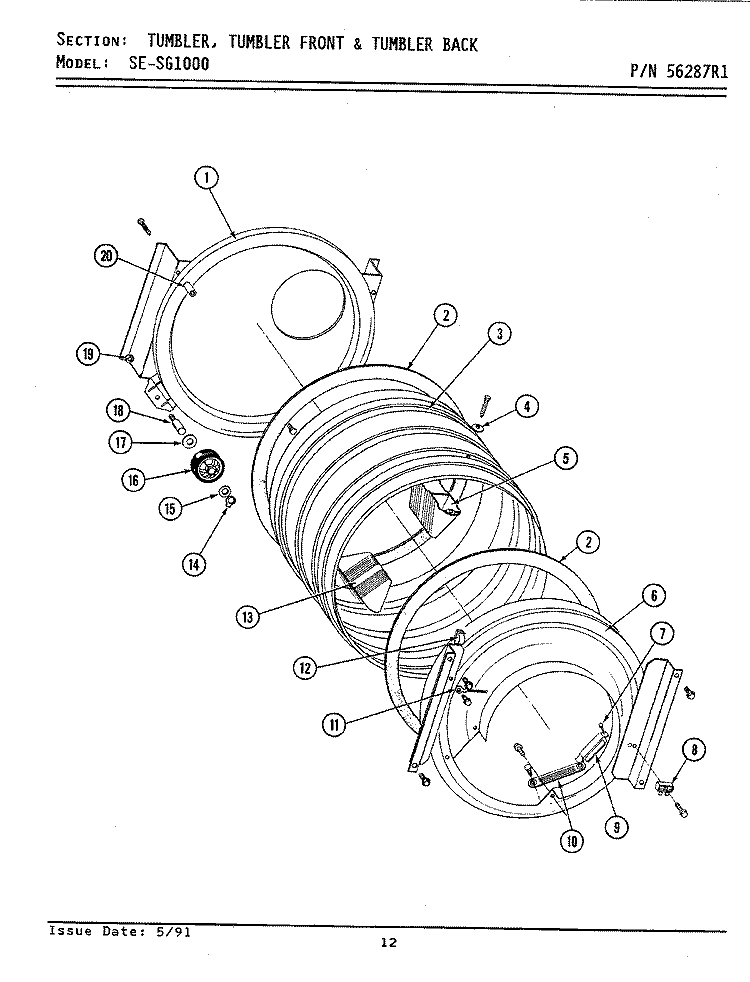 TUMBLER (FRONT & BACK) Diagram and Parts List for SG1000  Maytag Washer Dryer Combo