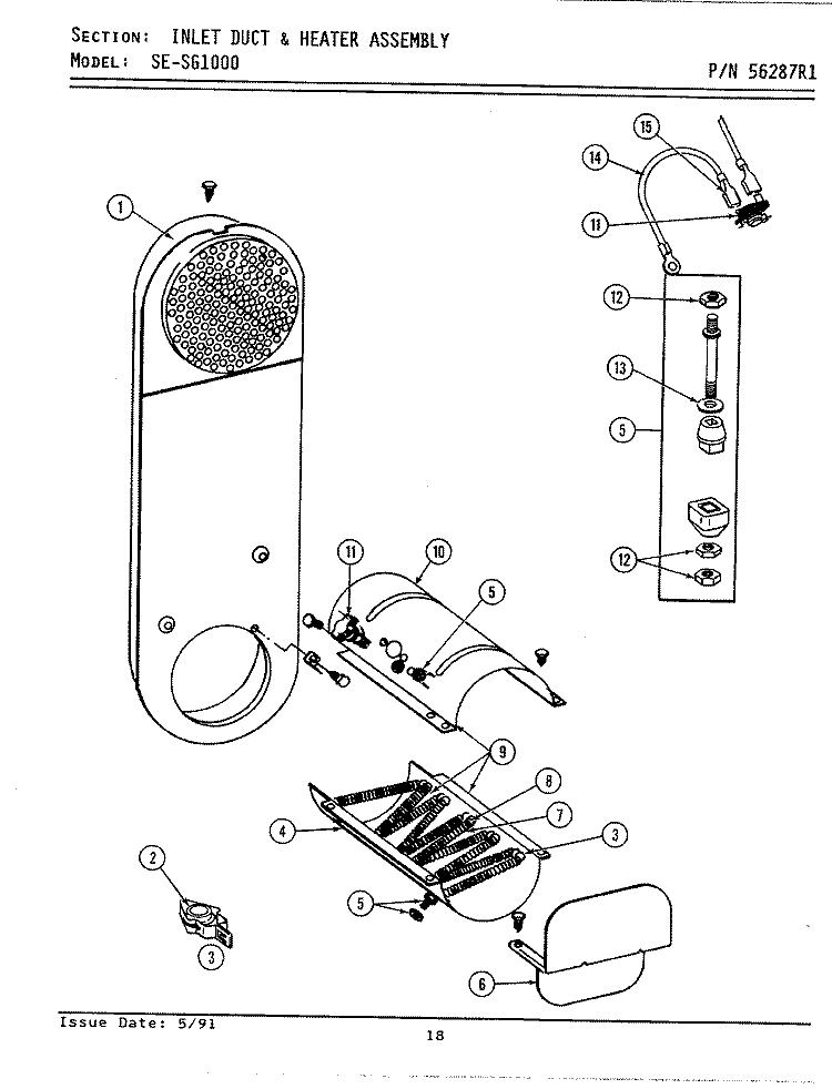 INLET DUCT & HEATER ASSEMBLY (SE1000) Diagram and Parts List for SG1000  Maytag Washer Dryer Combo