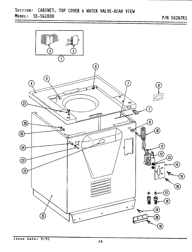 CABINET, TOP COVER & WATER VALVE (REAR) Diagram and Parts List for SG1000  Maytag Washer Dryer Combo