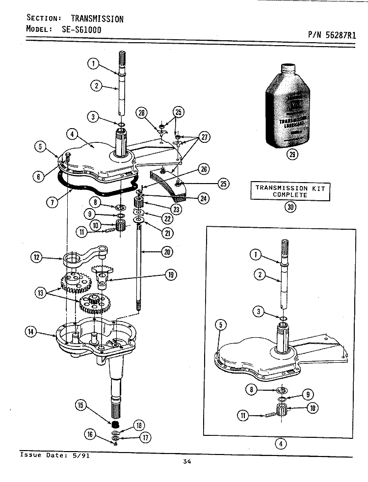TRANSMISSION Diagram and Parts List for SG1000  Maytag Washer Dryer Combo