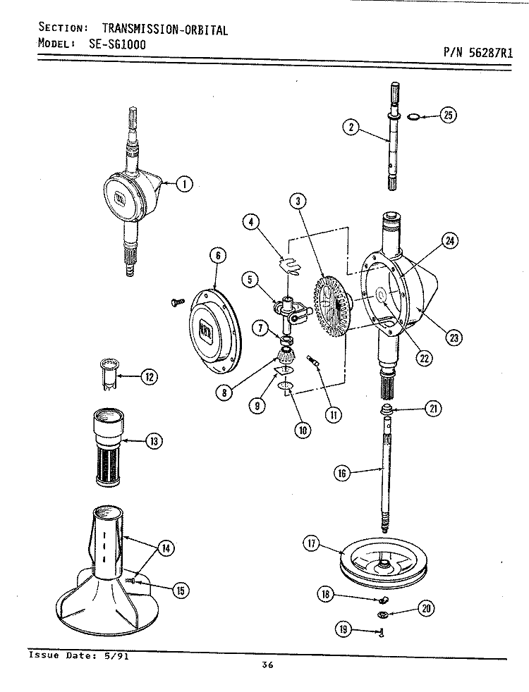 TRANSMISSION - ORBITAL Diagram and Parts List for SG1000  Maytag Washer Dryer Combo