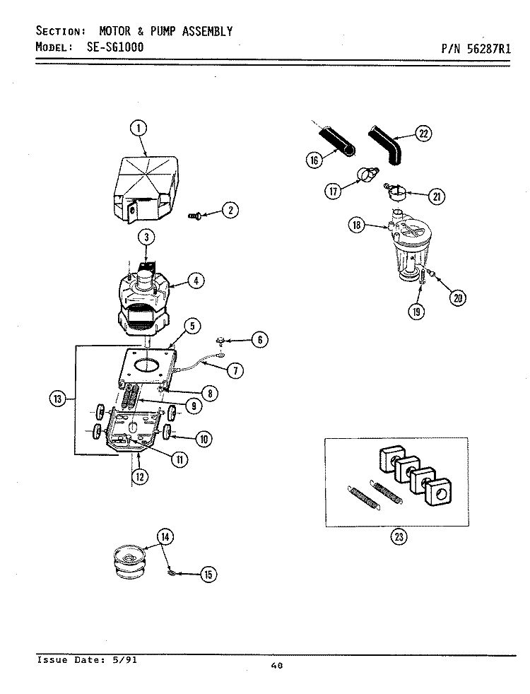MOTOR & PUMP ASSEMBLY Diagram and Parts List for SG1000  Maytag Washer Dryer Combo