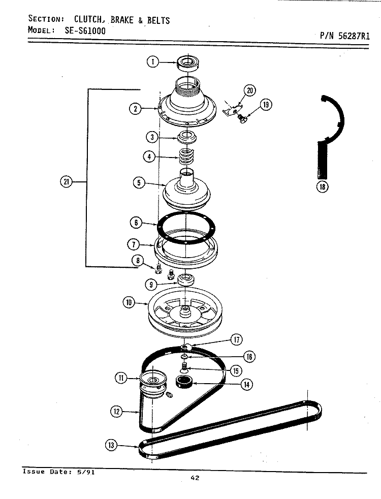 CLUTCH, BRAKE & BELTS Diagram and Parts List for SG1000  Maytag Washer Dryer Combo