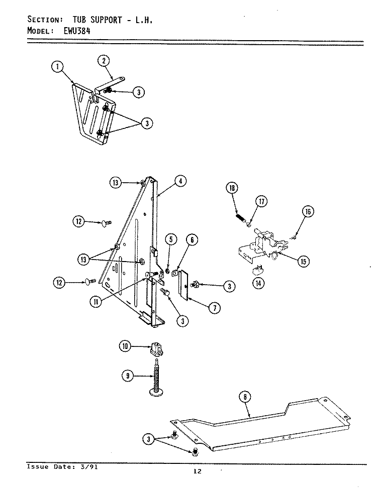 TUB Diagram and Parts List for EWU304  Maytag Dishwasher