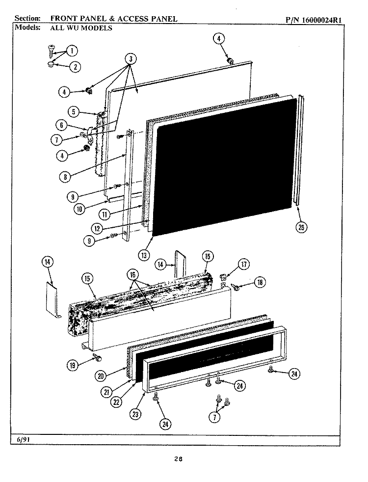 FRONT PANEL \ ACCESS Diagram and Parts List for WU204  Maytag Dishwasher