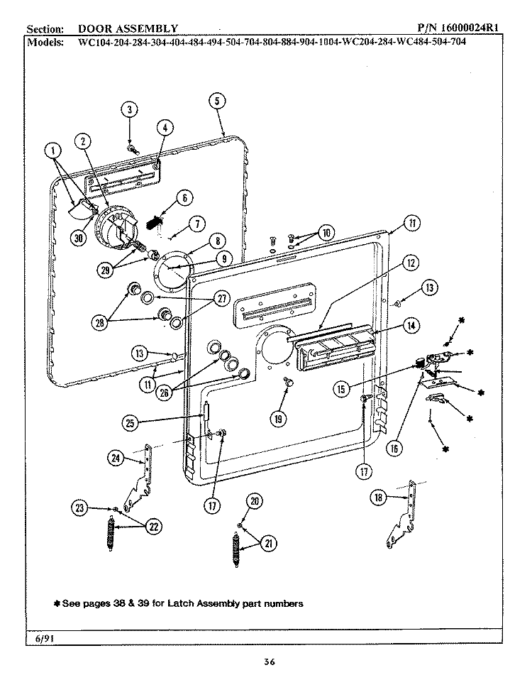 DOOR ASSEMBLY Diagram and Parts List for WC504  Maytag Dishwasher