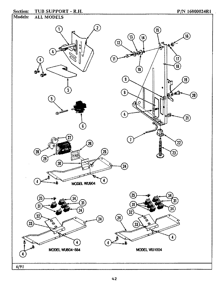 TUB SUPPORT (RIGHT) Diagram and Parts List for WC504  Maytag Dishwasher
