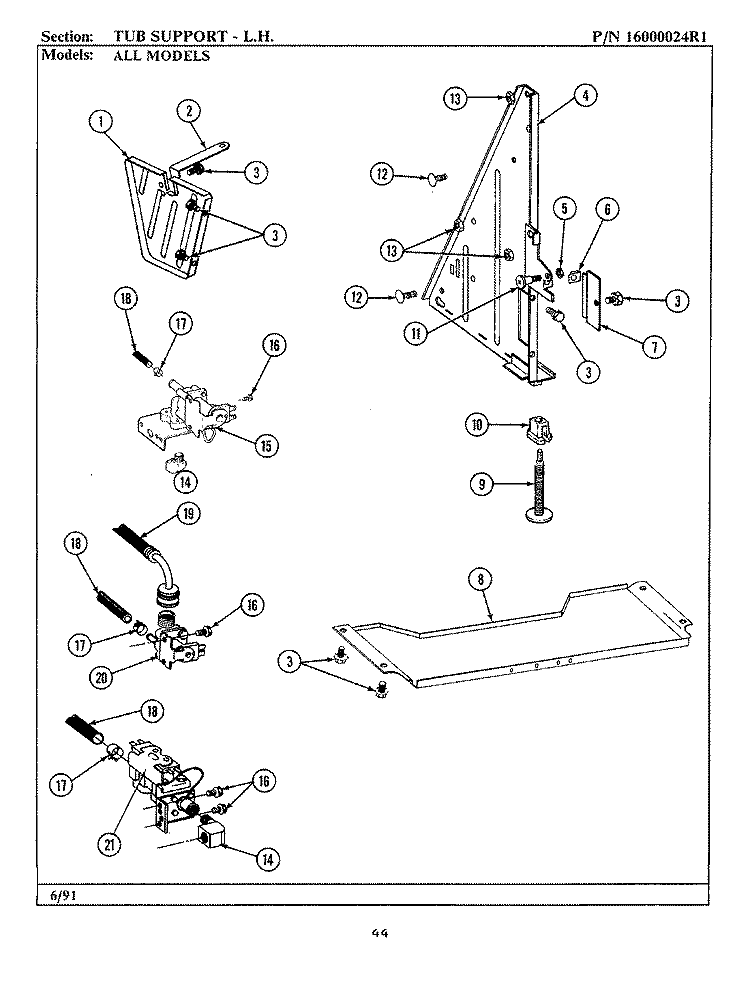 TUB SUPPORT (LEFT) Diagram and Parts List for WC504  Maytag Dishwasher