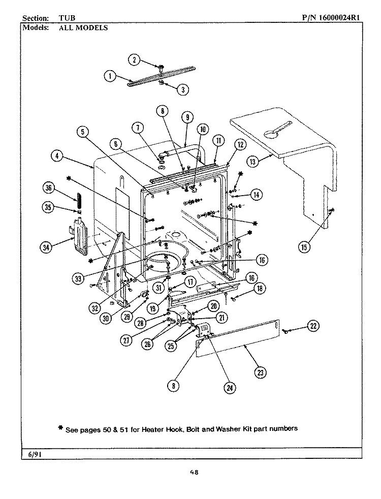 TUB Diagram and Parts List for WC504  Maytag Dishwasher