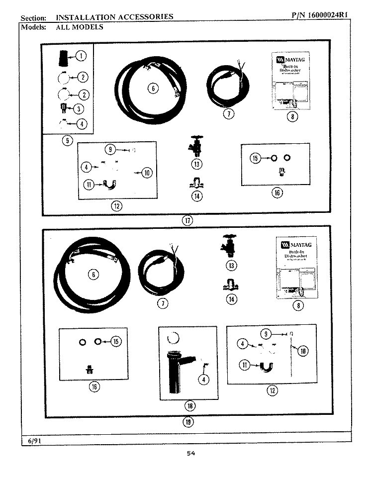 INSTALLATION ACCESSORIES - SECTION 1 OF 2 Diagram and Parts List for WC504  Maytag Dishwasher