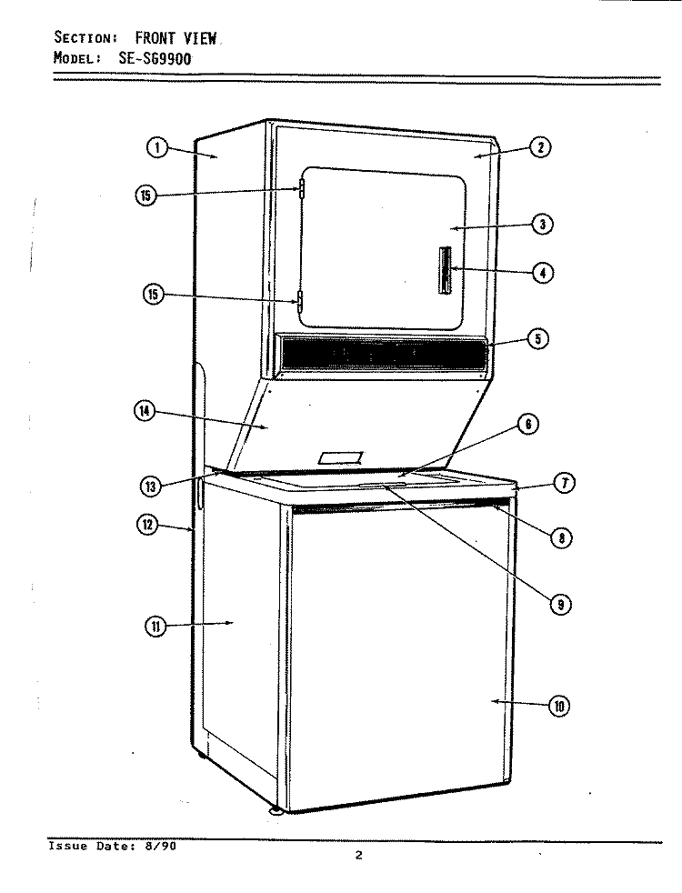 FRONT VIEW Diagram and Parts List for SG9900  Maytag Washer Dryer Combo