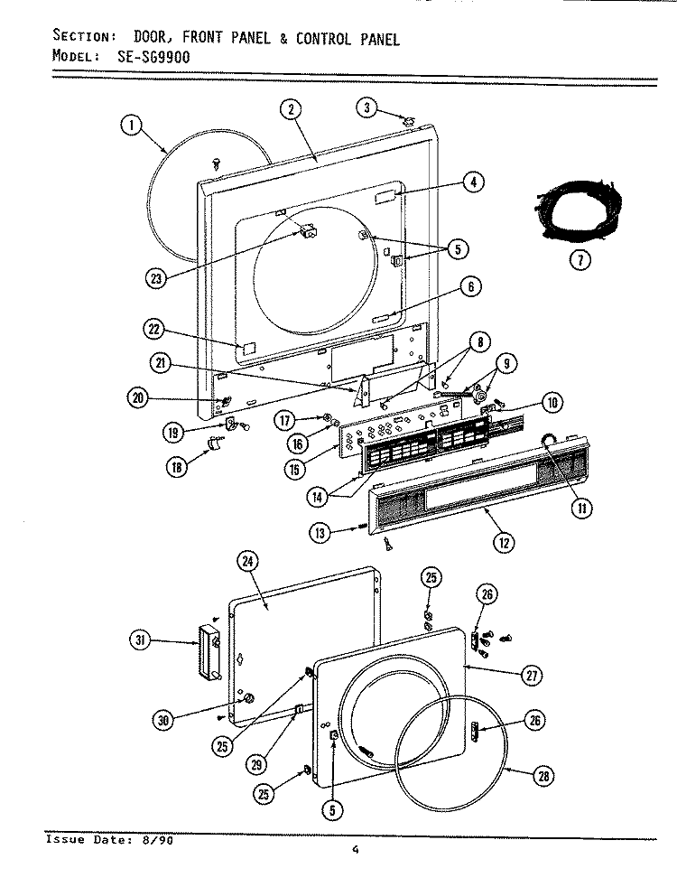 DOOR, FRONT PANEL & CONTROL PANEL Diagram and Parts List for LSG9900  Maytag Washer Dryer Combo