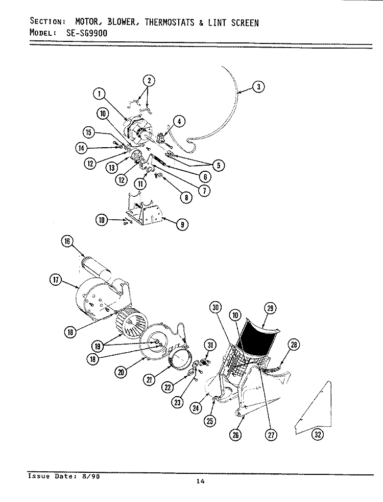 MOTOR, BLOWER, THERMOSTATS & LINT SCREEN Diagram and Parts List for LSG9900  Maytag Washer Dryer Combo
