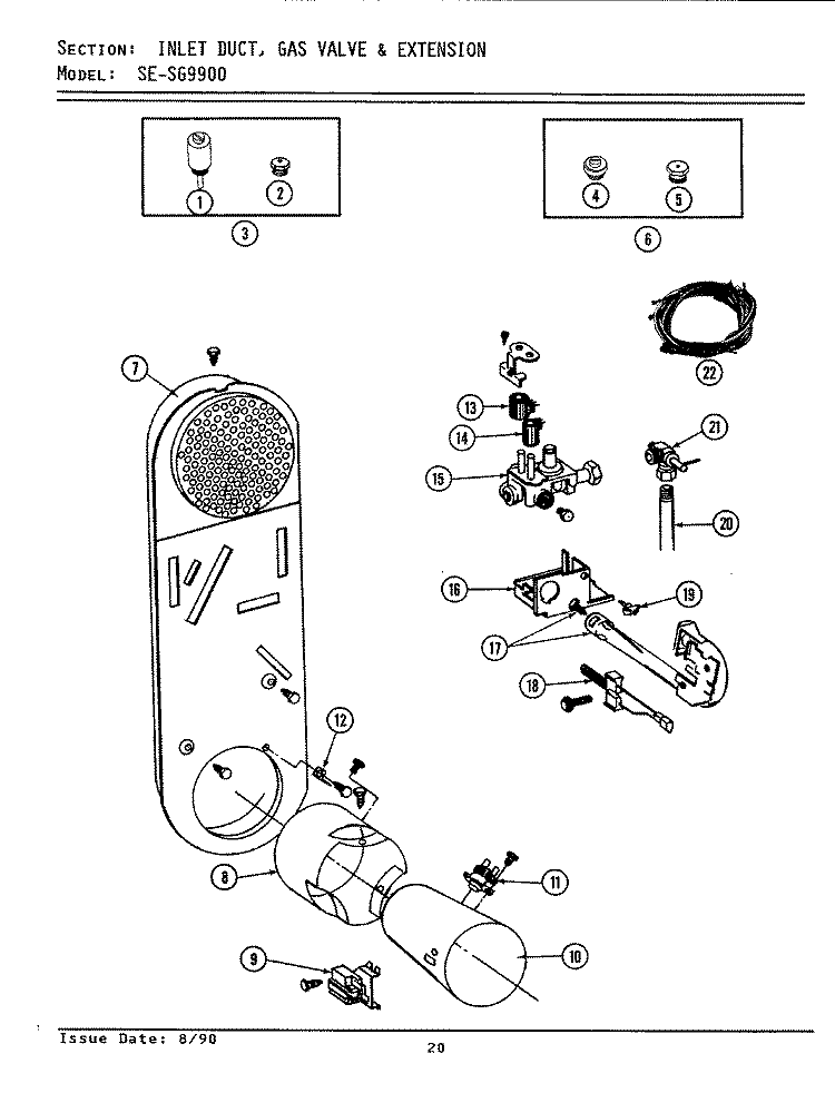 INLET DUCT, GAS VALVE & EXT. (SG9900) Diagram and Parts List for LSG9900  Maytag Washer Dryer Combo