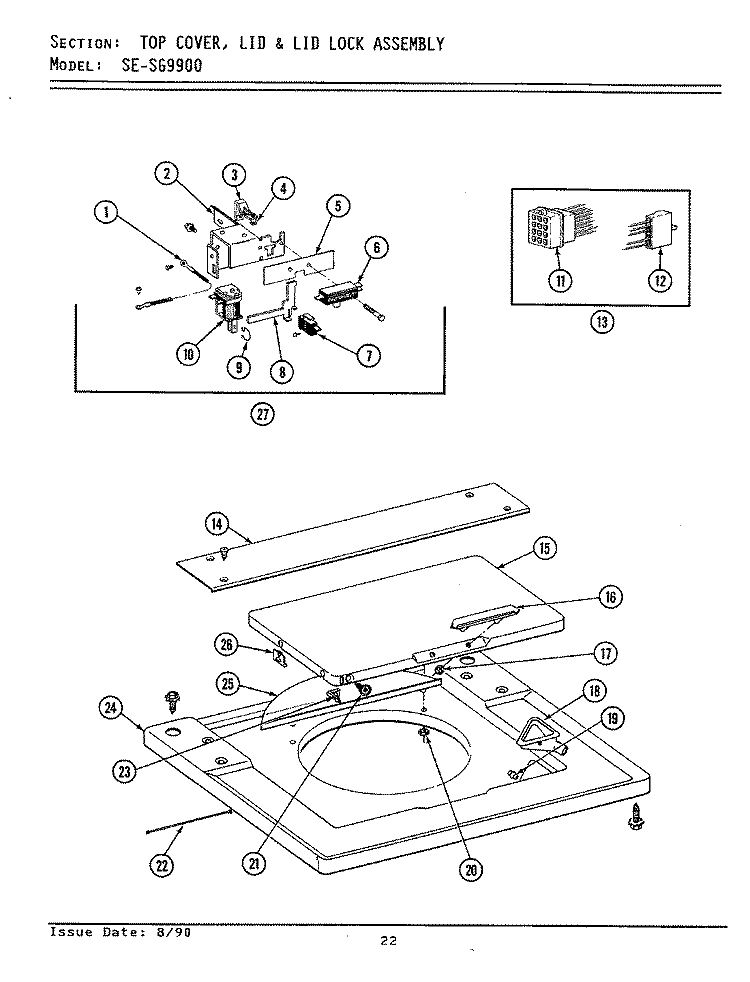 TOP COVER, LID & LID LOCK ASSEMBLY Diagram and Parts List for LSG9900  Maytag Washer Dryer Combo
