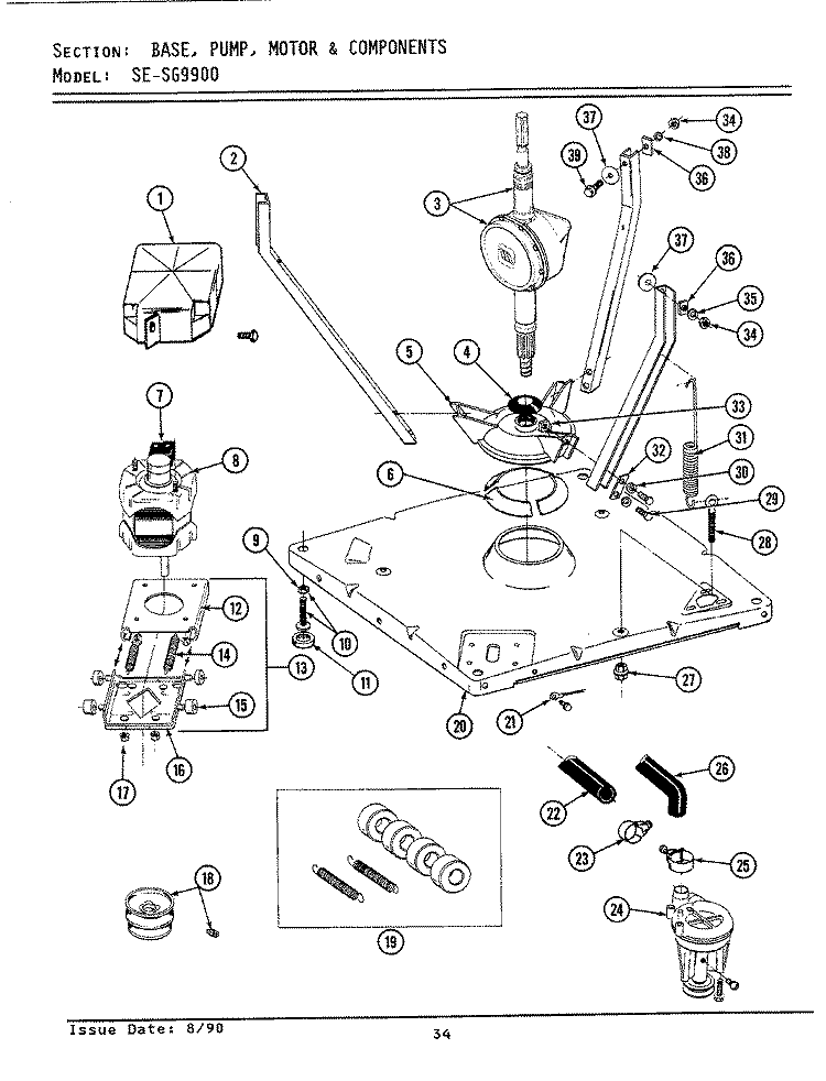 BASE, PUMP, MOTOR & COMPONENTS Diagram and Parts List for LSG9900  Maytag Washer Dryer Combo