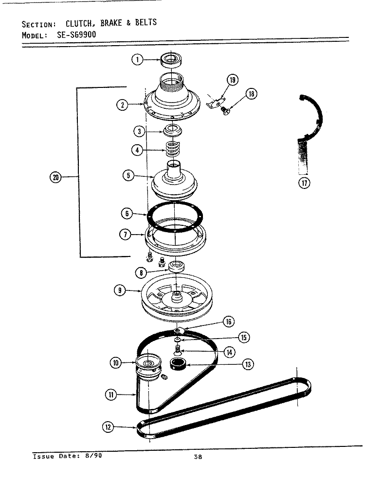 CLUTCH, BRAKE & BELTS Diagram and Parts List for LSG9900  Maytag Washer Dryer Combo