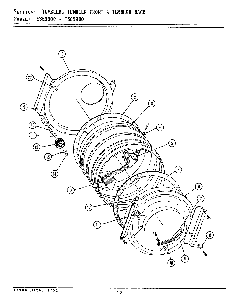 TUMBLER (FRT & BACK) (ESE9900 & ESG9900) Diagram and Parts List for LSG9900  Maytag Washer Dryer Combo