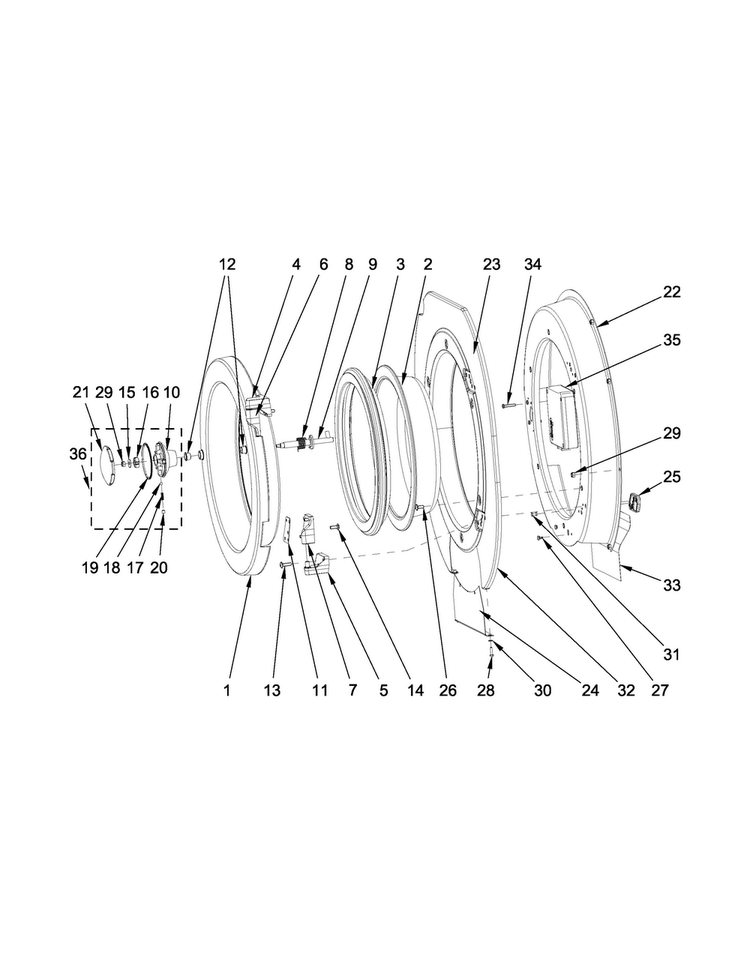 Door Parts Diagram and Parts List for MXR40PDATS  Maytag Washer