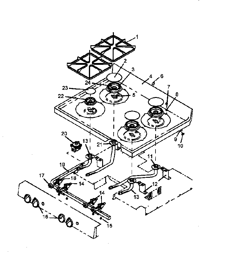 Main Top Assembly Diagram and Parts List for AGS730W-P1141263NW  Amana Range