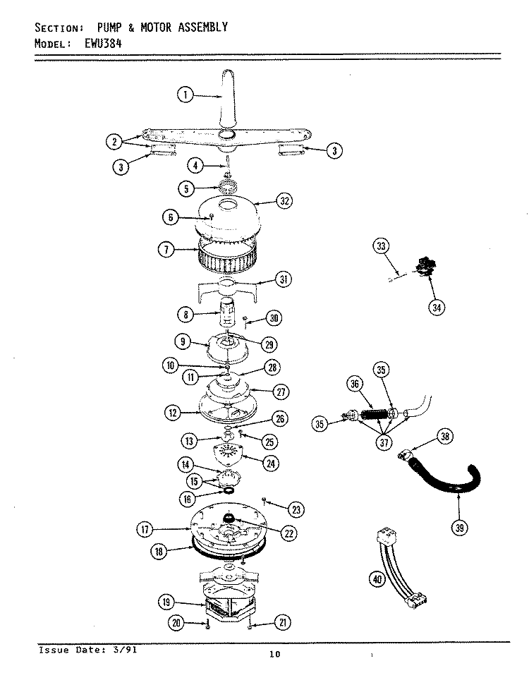 PUMP & MOTOR ASSEMBLY Diagram and Parts List for EWU384  Maytag Dishwasher