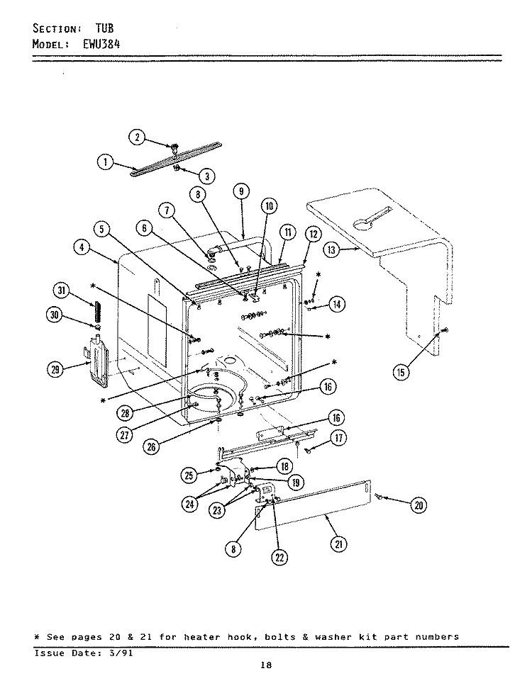 TUB Diagram and Parts List for EWU384  Maytag Dishwasher