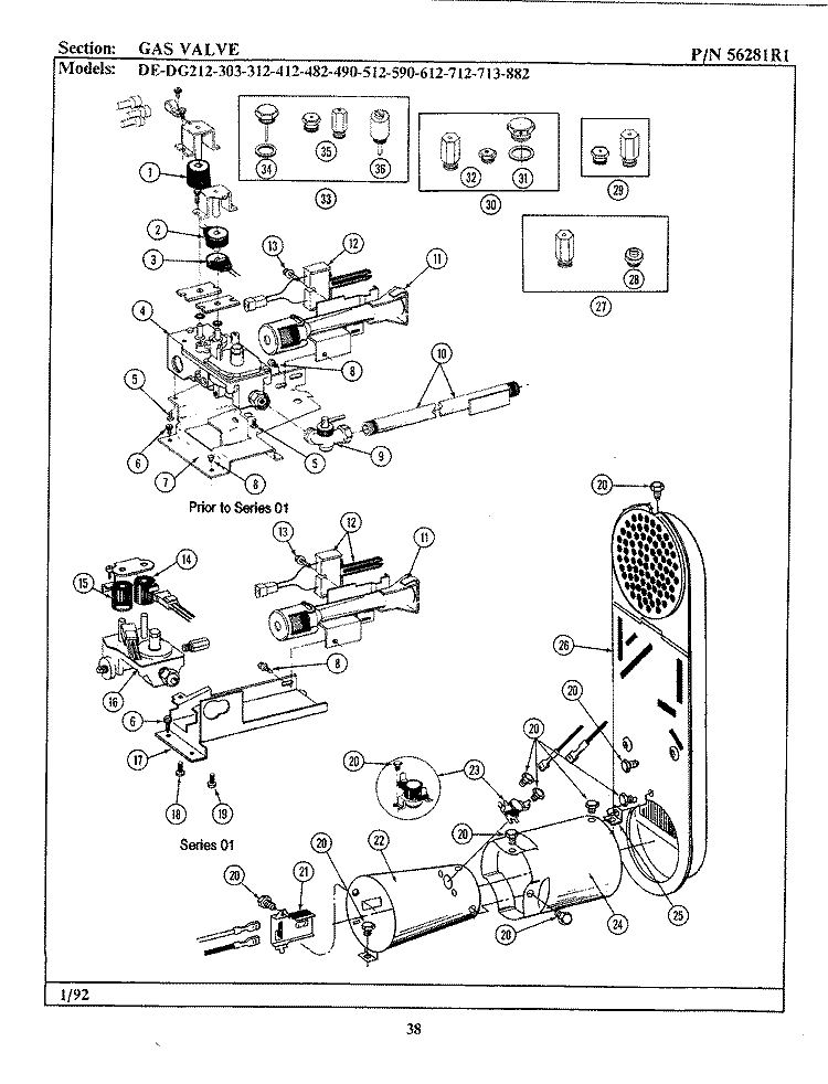 GAS VALVE Diagram and Parts List for GDG490  Maytag Dryer